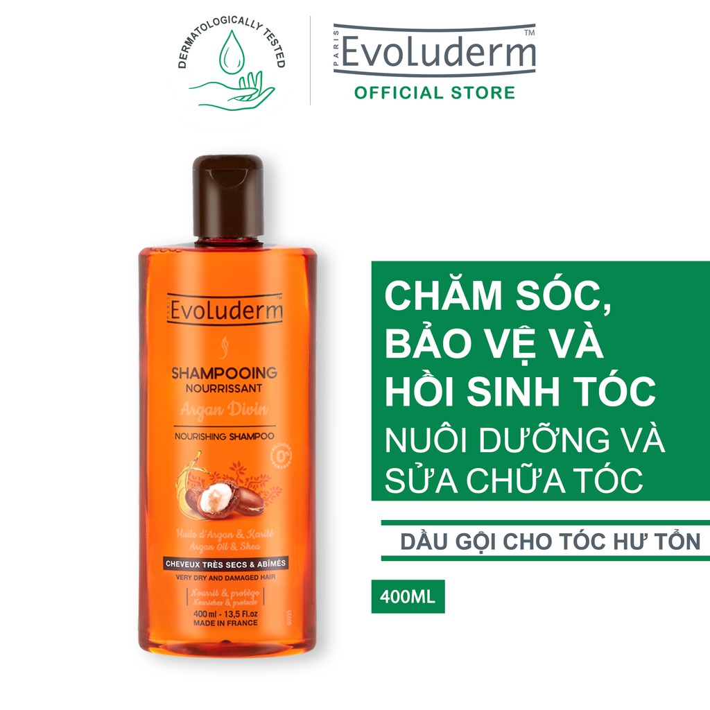 Dầu gội dành cho tóc rất khô và bị hư tổn Evoluderm Shampoing Nourrissant Argan Divin 400ml-17306