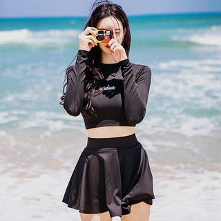[ ĐỒ BƠI NỮ ] bộ váy bơi dài tay đen cao cấp