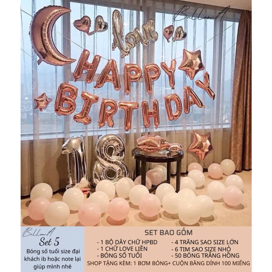 Set sinh nhật, set trang trí sinh nhật Happy Birthday, bóng bay trang trí sinh nhật tại nhà