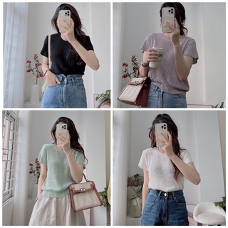 Áo cộc tay len gạo kèm đệm vai siêu xinh