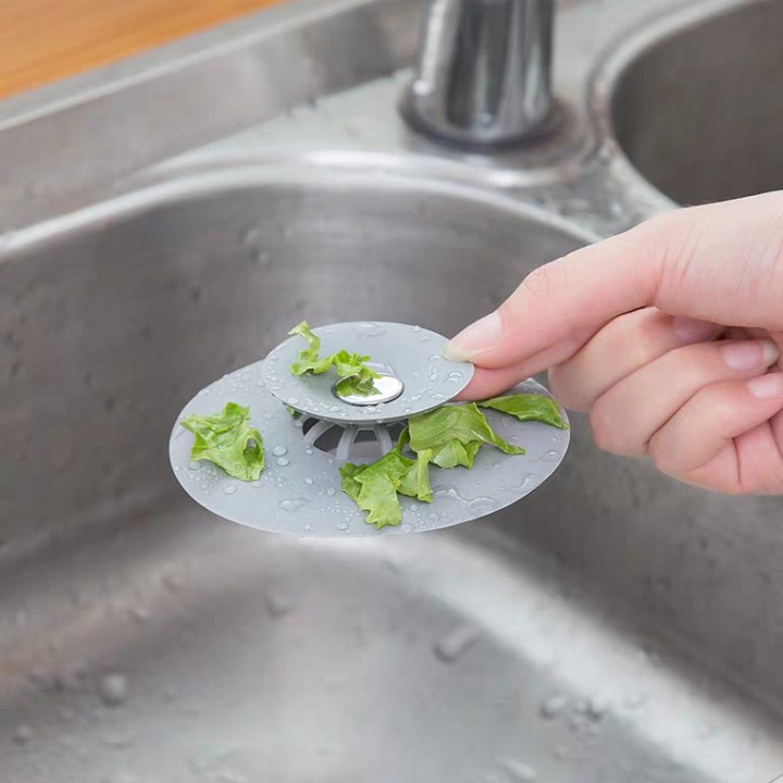 SG - Miếng nhựa silicon dẻo chặn rác, tóc bồn rửa chén bác nhà tắm có nút bật chặn giáng ngăn mùi hôi