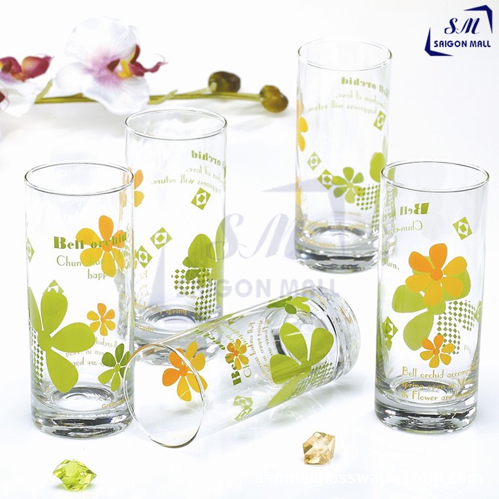Bộ 6 ly thủy tinh ống in hoa văn DELI EC6 270ML dùng uống cafe sinh tố