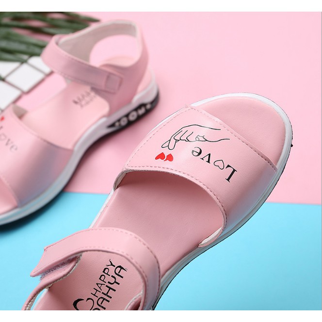 Sandal bé gái da PU mềm có quai dán dép sandal bé gái đi mềm êm chân