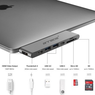 USB hub type c chuyển đổi cho macbook pro hdmi SD USB-C  AnnBos 7-in-1 Type C Hub Nhap My Hàng chính hãng