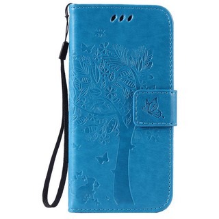 For iphone 6 6S Blue Cat Tree Leather Flip Wallet Stand Case Cover