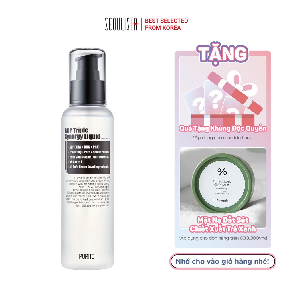 Dung dịch tẩy tế bào chết 3-trong-1 Purito AHA-BHA-PHA ABP Triple Synergy Liquid