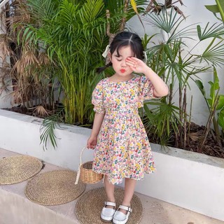 váy hoa 3 cúc lưng hở eo bé gái