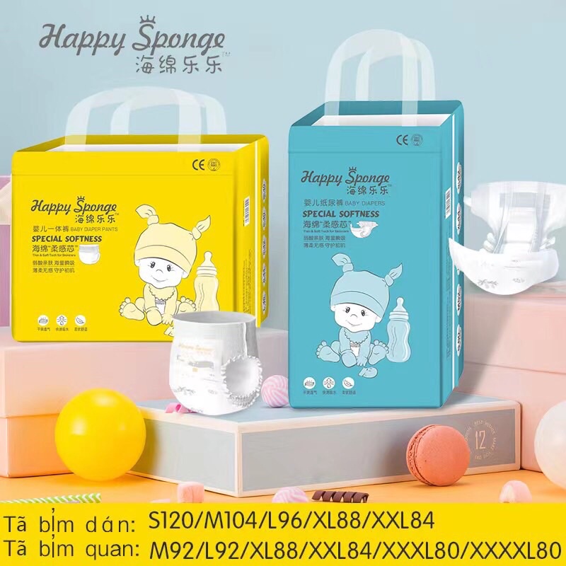 Bỉm Happy Sponge S120/M104/L96/M92/L92/XL88/XXL84/XXXL80/XXXXL80