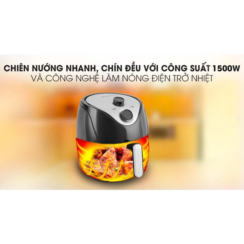 Nồi chiên không dầu Rapido RAF5.0M 5 lít - Nút điều khiển cơ- Công Suất 1500W- Bảo Hành Chính Hãng