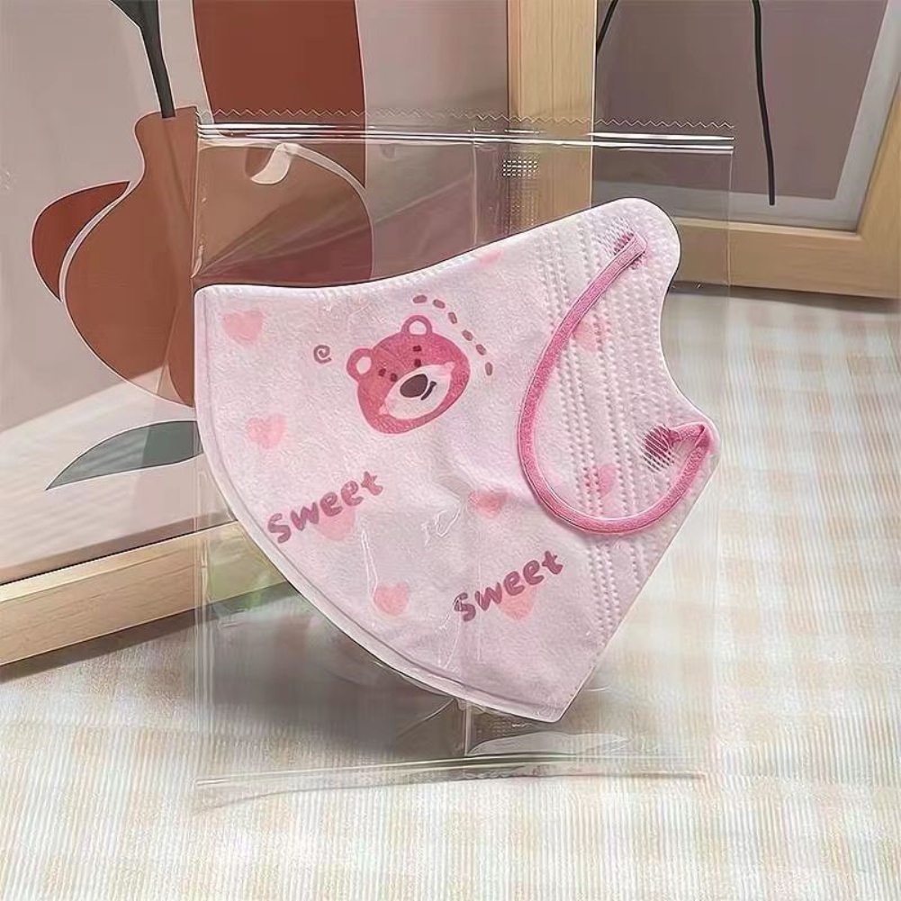 Set 10 Khẩu Trang Dùng Một Lần Hình Gấu / Dâu 3D Dễ Thương Cho Bé 4-12 Tuổi