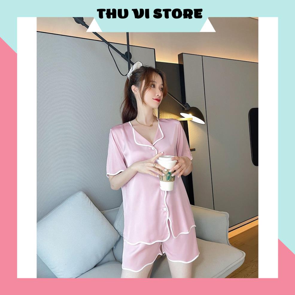Đồ Bộ Nữ, Bộ Pijama Lụa Áo Nữ Cổ Lật Quần Cọc Viền Gợn Sóng Chất Lụa Satin 3 Màu Hồng, Đen, Trắng Form Dáng Rộng Dưới 60 | BigBuy360 - bigbuy360.vn