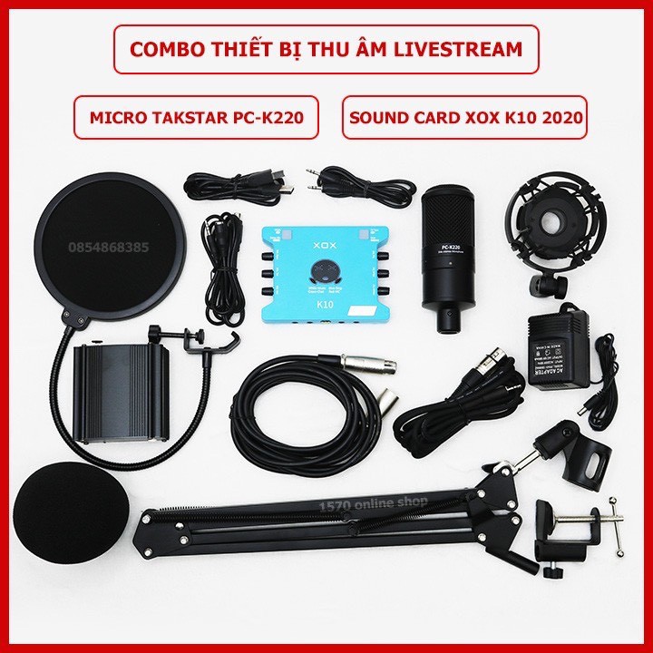 Combo thiết bị hát karaoke livestream Micro Takstar PC-K220 kết hợp sound card XOX K10 2020 | Hát karaoke online cực hay