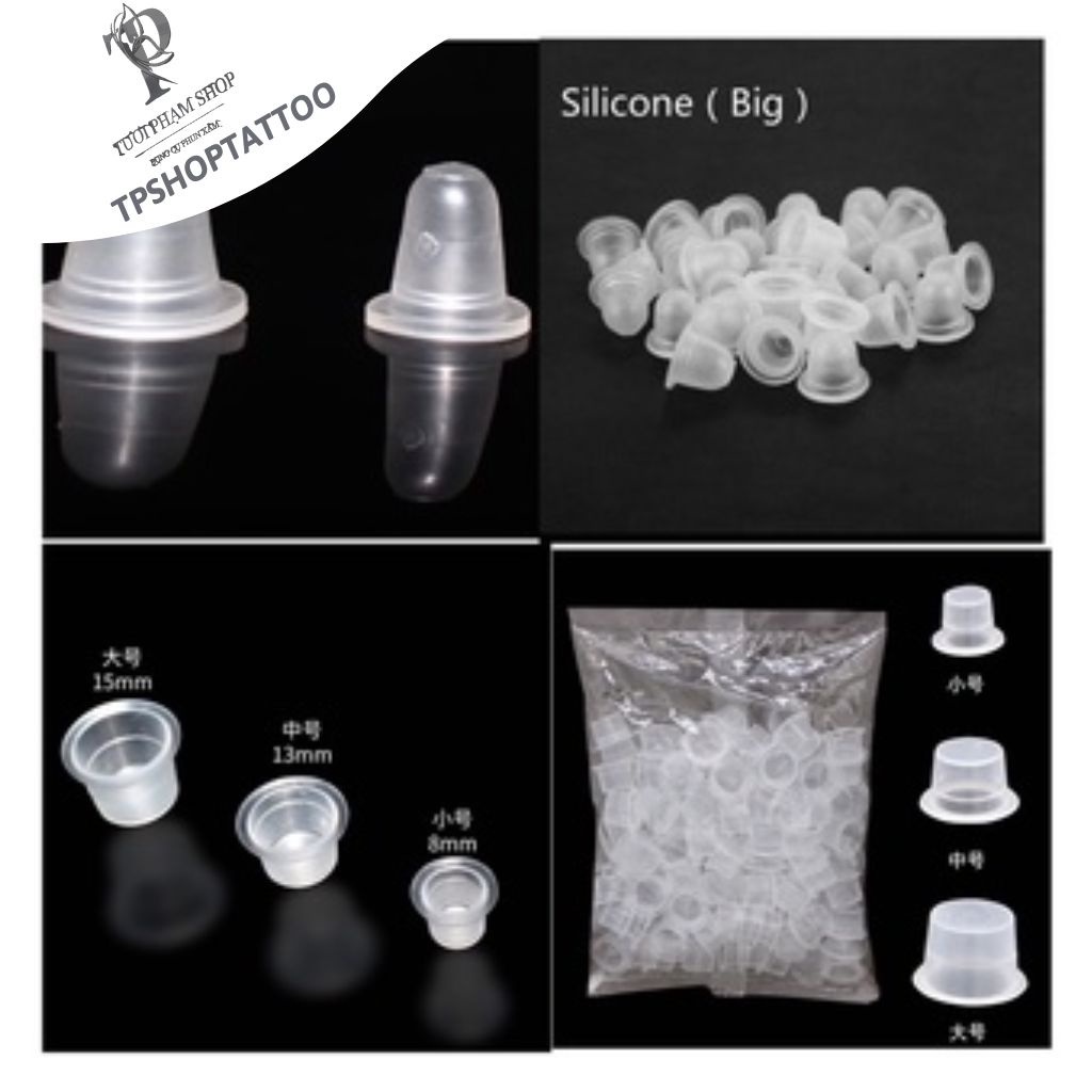 Chum Silicon Và Hũ Đựng Mực Phun Xăm Đủ Size (100 Cái 1 túi )