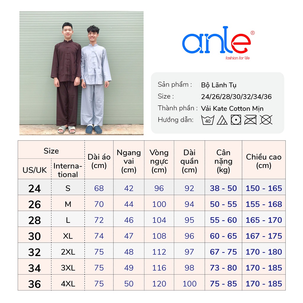 Đồ lam đi chùa BỘ LÃNH TỤ Nam Nữ vải Kate Cotton mịn thoáng mát kín đáo Nhiều màu - Anle Store