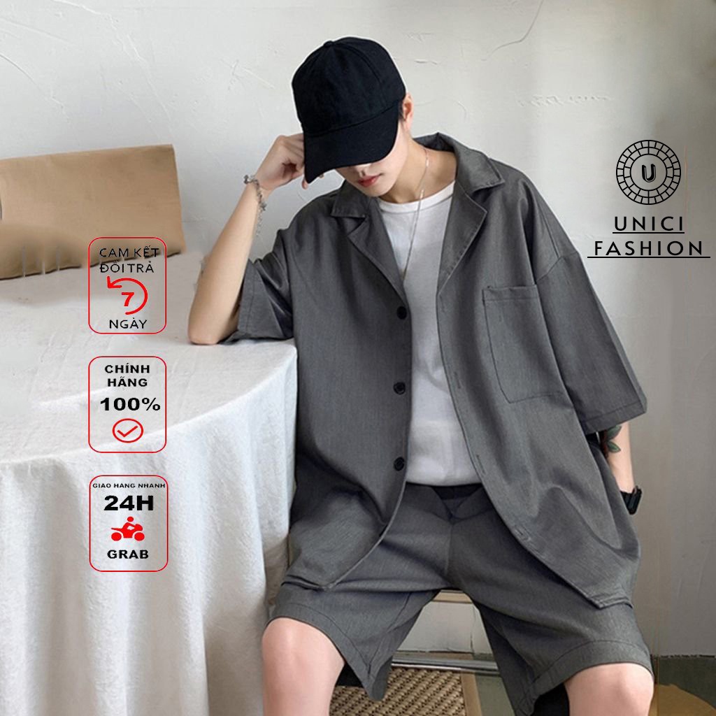 Set blazer nam tay ngắn from rộng phong cách Unisex Hàn Quốc SB005