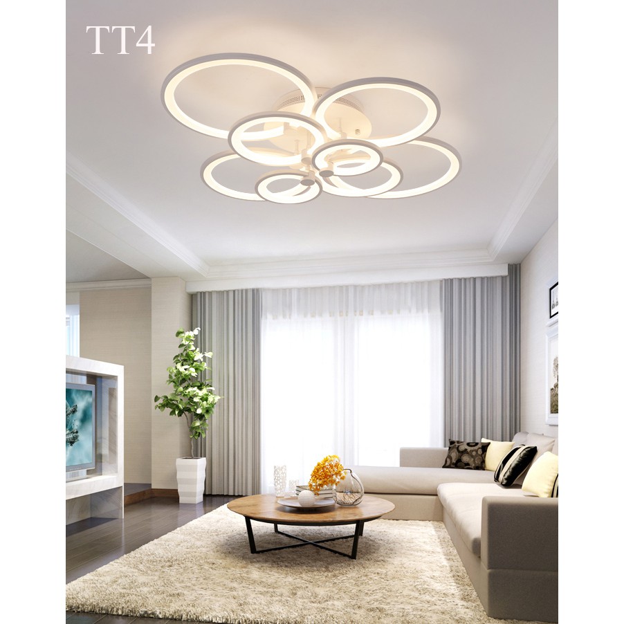 Đèn ốp trần đèn áp trần trang trí phòng khách phòng ngủ có kèm điều khiển từ xa phân tầng 3 chế độ sáng mẫu TT4