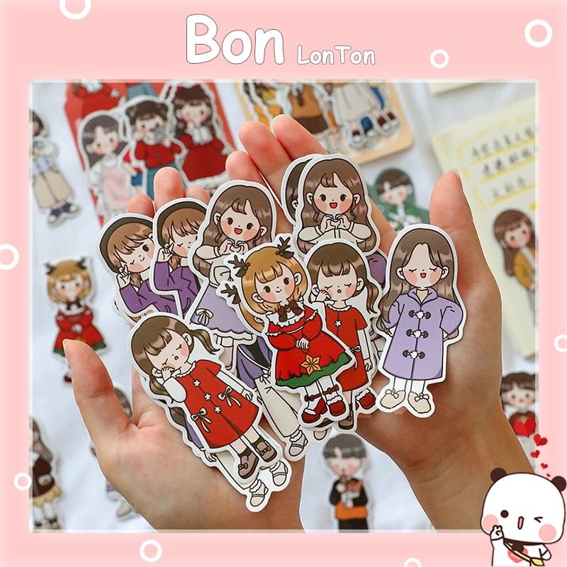 Set 10 Miếng Dán Trang Trí Nhật Ký Thủ Công Hình Cô Gái, chàng trai Dễ Thương