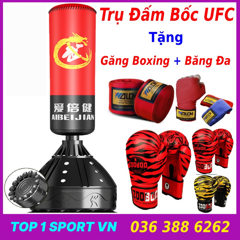 Combo vỏ bao cát + găng boxing zooboo hổ vằn + băng đa cuốn tay - Thiết bị tập đấm bốc chuyên nghiệp dành cho phòng tập