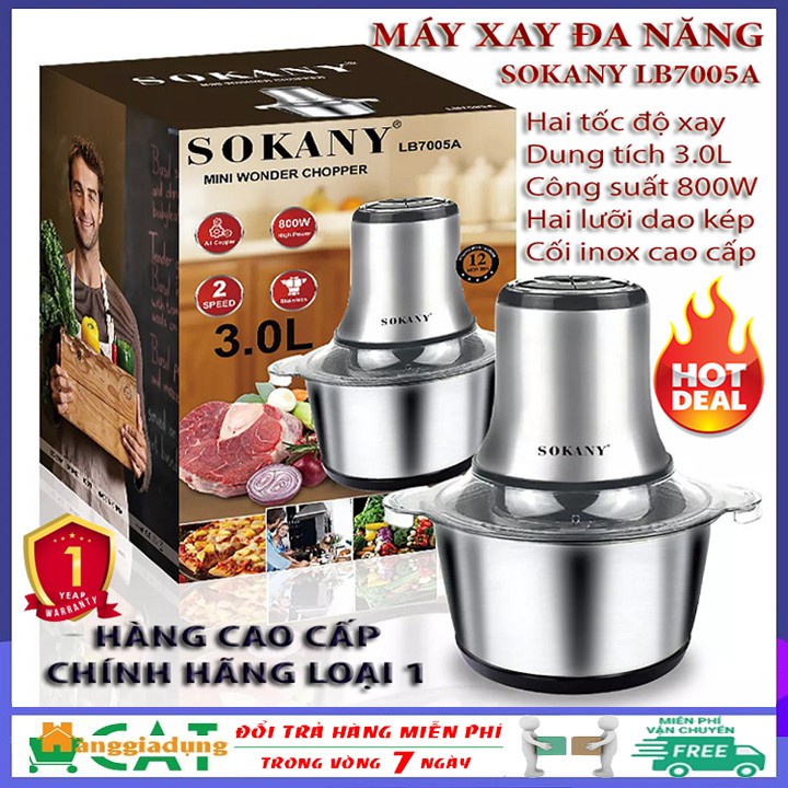 Máy xay thịt cao cấp SOKANY LB7005A hai tốc độ xay, công suất 800W, dung tích 3.0L