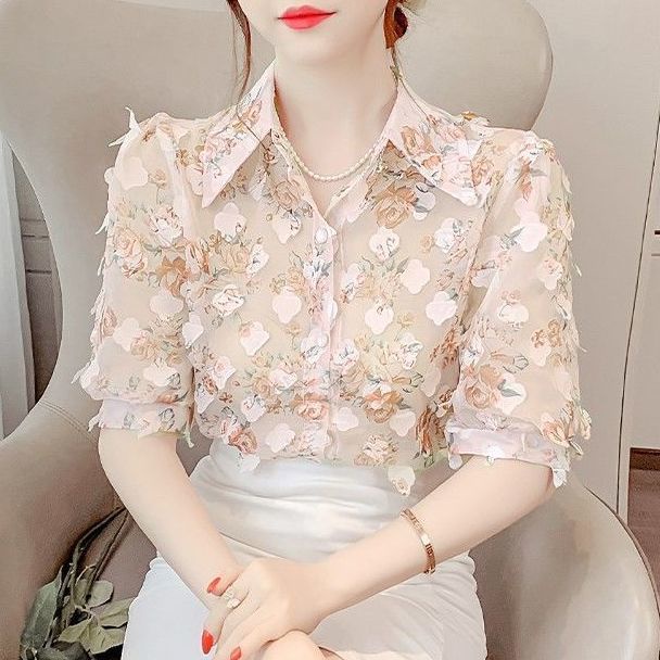 Áo Kiểu Vải Voan Tay Ngắn Thời Trang Pháp Cao Cấp Trẻ Trung