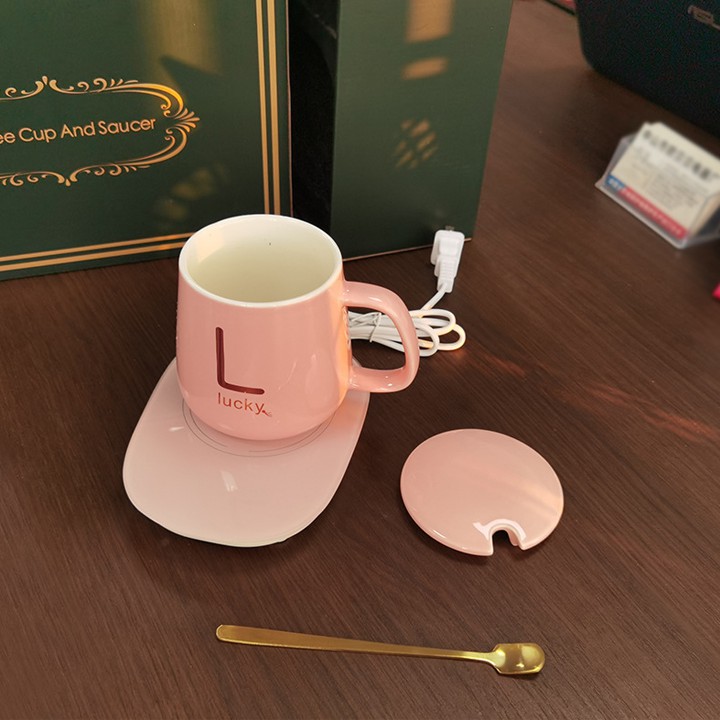 BỘ MÁY HÂM NÓNG SỮA ĐỒ UỐNG TIỆN LỢI KÈM CỐC SỨ LUCKY VÀ THÌA - PHONG CÁCH HOÀNG GIA SIÊU SANG