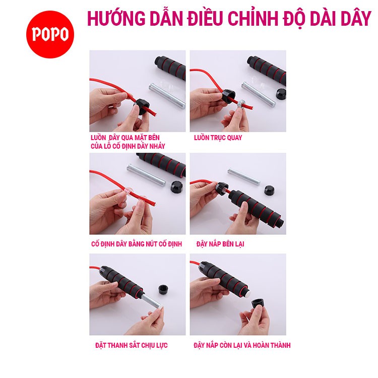 Dây nhảy dây POPO TS23 thiết kế mới kèm thêm tạ sắt theo sở thích, lõi dây thép 6mm, tay nắm có vân êm ái thoáng khí