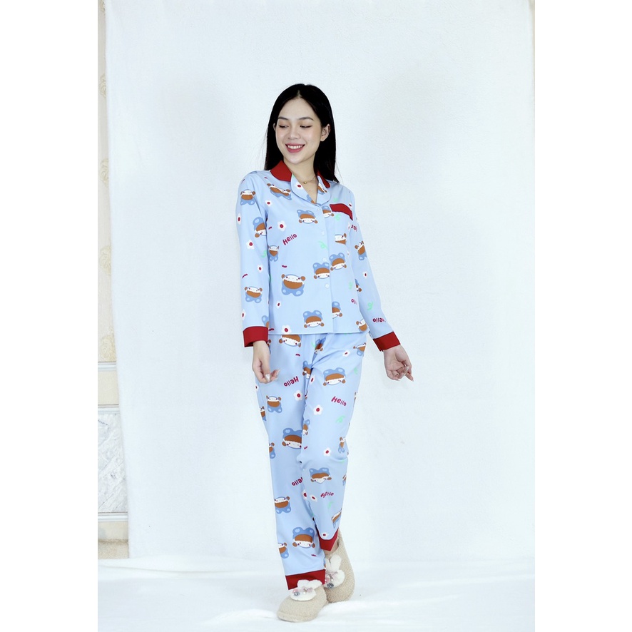 Bộ đồ bộ Pijama QUẦN DÀI TAY DÀI HÌNH THÚ xinh xắn - Vải lụa thoải Mái Nhẹ Nhàng