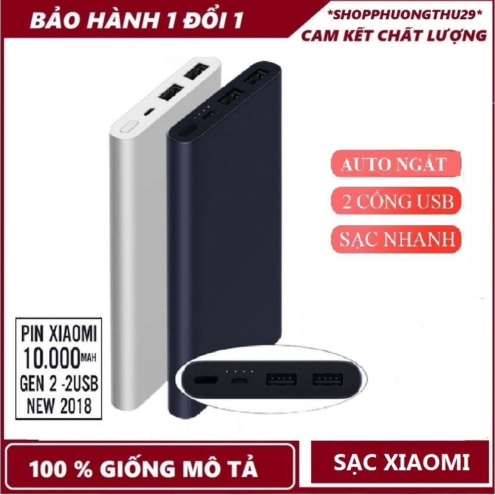 Pin dự phòng Xiaomi 10.000mAh Gen 2, 2 cổng USB - Chính Hãng Xiaomi-Bảo hành 1 năm