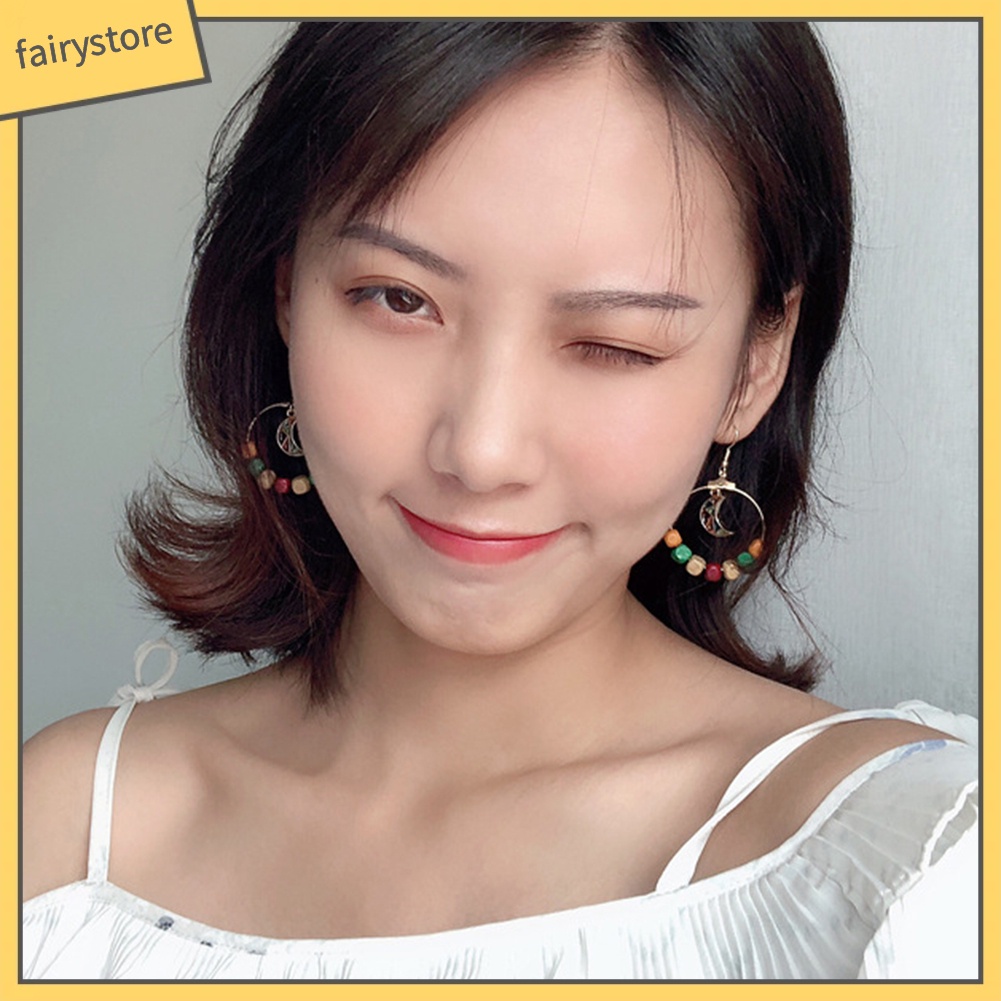 Bông Tai Hình Mặt Trăng Tròn Bằng Gỗ Dành Cho Nữ