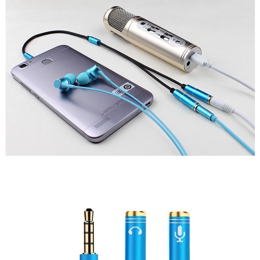 Cáp chia âm thanh FTP mạ vàng cao cấp 4 khấc ra 1 tai nghe và 1 mic