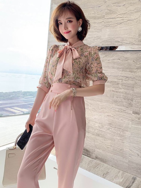 Set bộ công sở thời trang cổ nơ cao cấp bao đẹp size M L Xl 2Xl