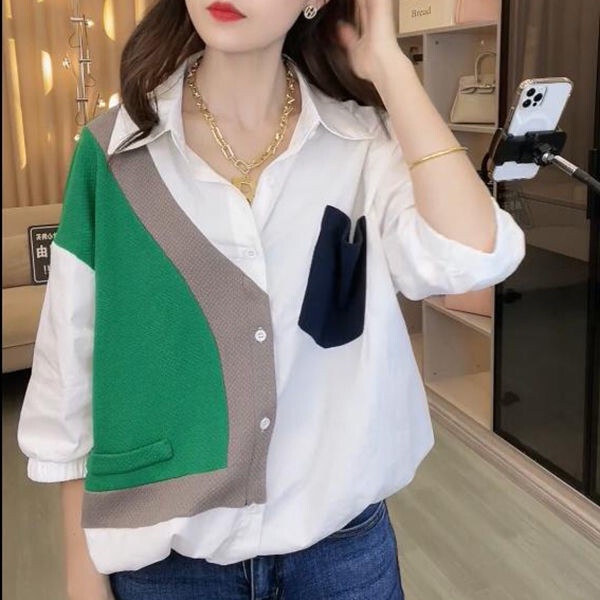 Áo Sơ Mi Dáng Rộng Tay Ngắn Cỡ Lớn Phong Cách Hàn Quốc Thời Trang Cho Nữ 2022