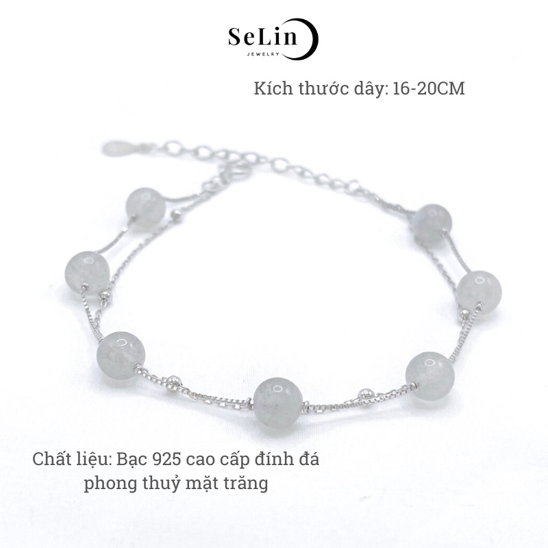 Vòng tay bạc lắc tay bạc nữ 925 đính đá phong thuỷ mặt trăng màu xám SELIN JEWELRY - 0145