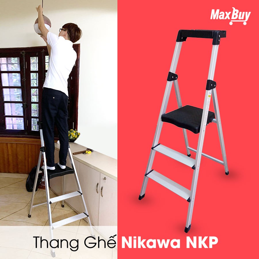 Thang nhôm, thang ghế Nikawa NKP-03, 3 bậc, nhập khẩu Nhật Bản, bảo hành chính hãng 18 tháng