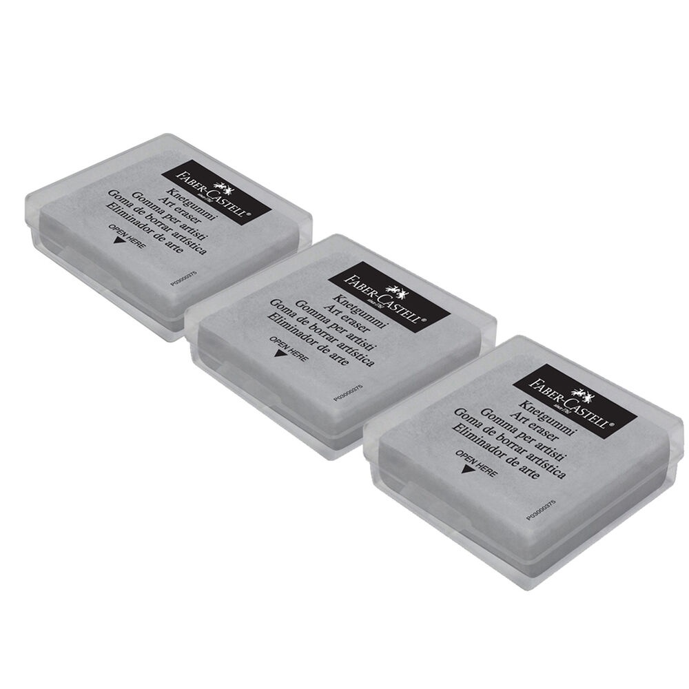 Gôm/ Tẩy đất sét dùng cho chì than Faber-Castell Kneadable Eraser hộp nhựa - Xám/ Xanh dương/ Đỏ/ Vàng