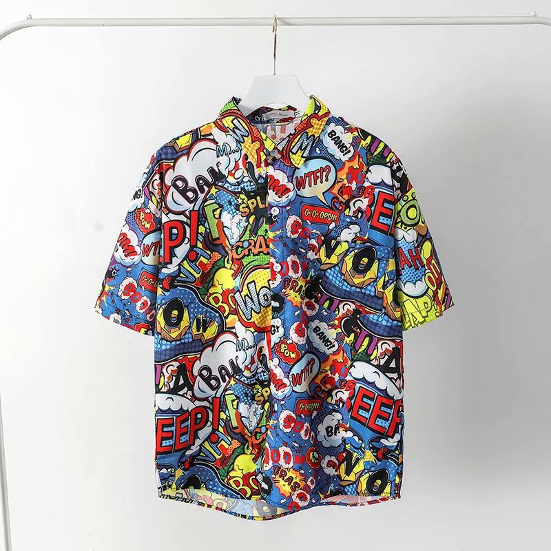 Men's short-sleeved shirt with fashion print