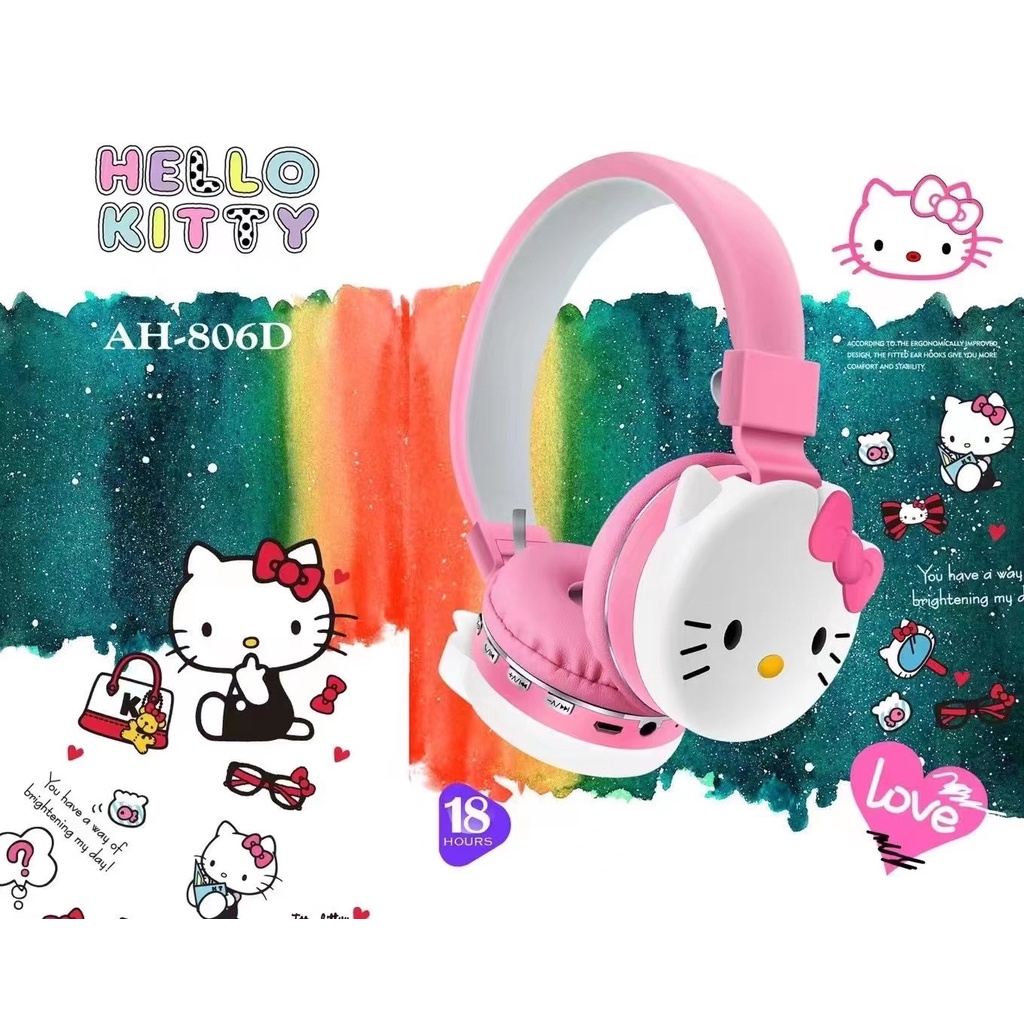Tai Nghe Không Dây Floveme Mèo Hello Kitty AH806D, Bluetooth 5.0, Thiết Kế Kute, Kết Nối Điện Thoại, Máy Tính