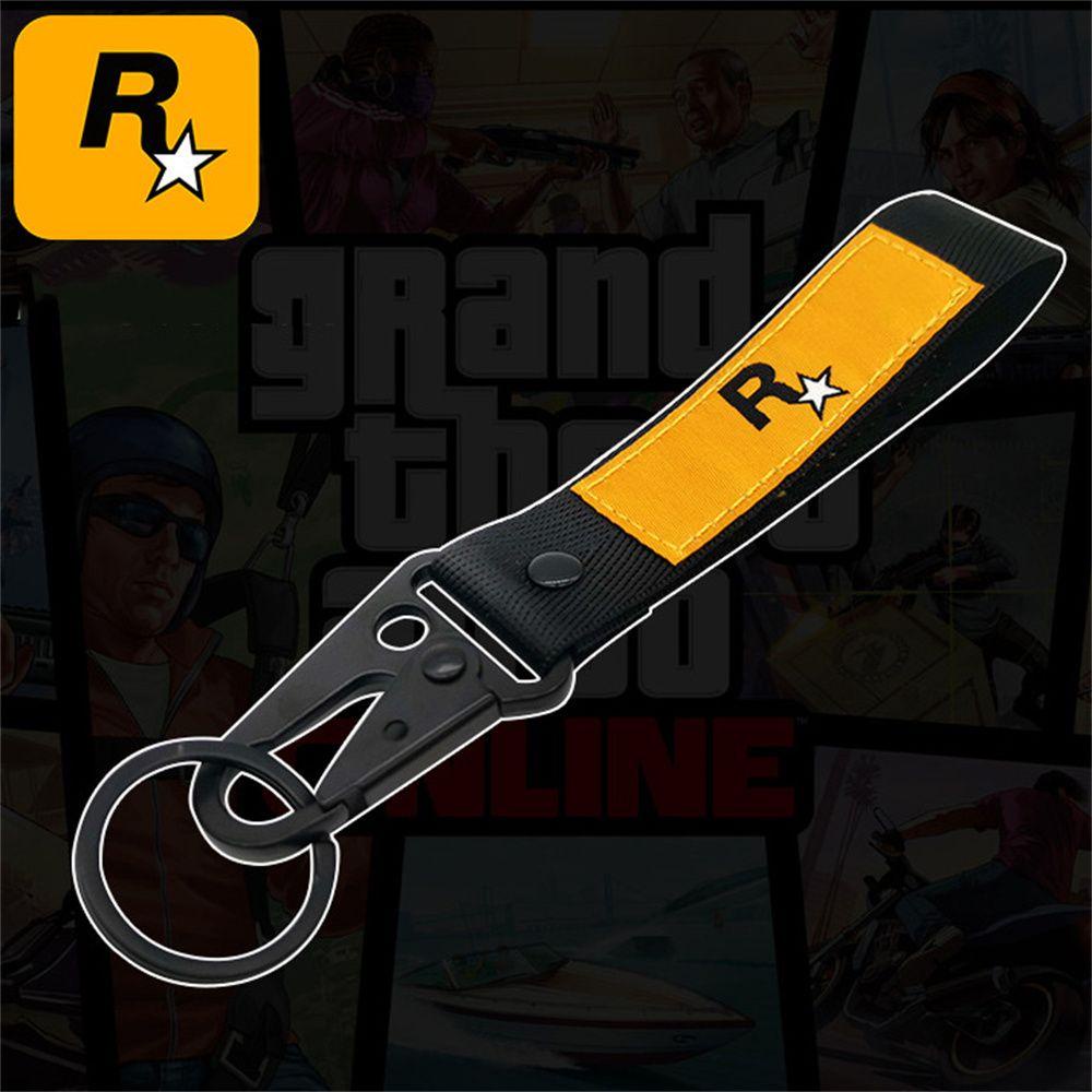 Móc Khóa Xe Hơi DARON GTA5 Có Dây Đai Nylon Màu Vàng Muti-Pendant Logo RockStar