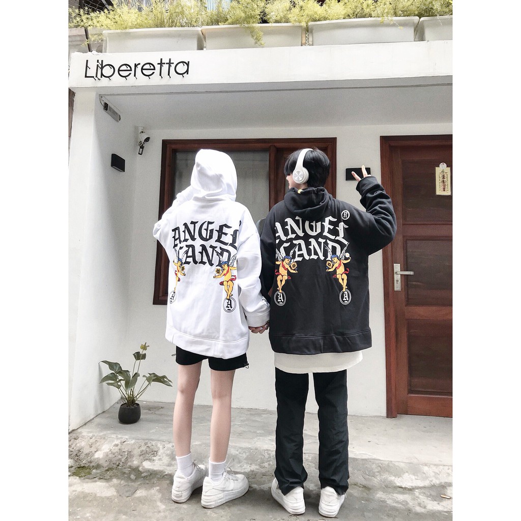 Áo Hoodie Angel-Land khoá kéo Retro-Angel Trắng Chính hãng