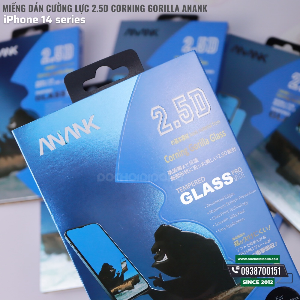 Miếng dán cường lực cho iPhone 13 - 13 Pro - 13 Pro Max- 14 -14 Plus - 14 Pro - 14 Pro Max 2.5D Corning Gorilla ANANK