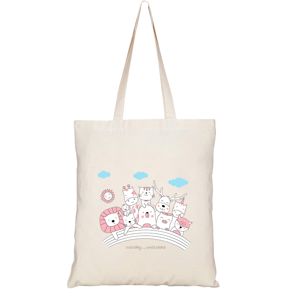 Túi vải tote canvas HTFashion in hình cute baby animal rainbow HT104