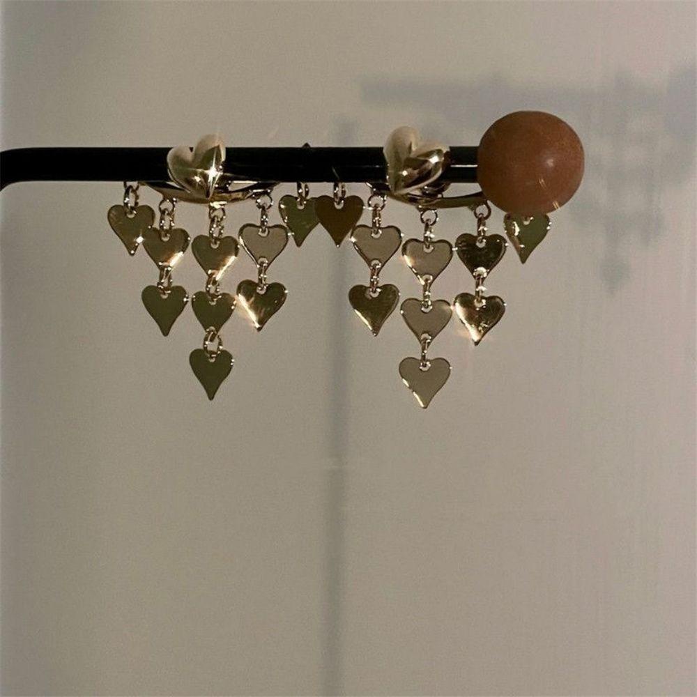 Hoa Tai Dáng Dài Hình Trái Tim Phối Tua Rua Phong Cách Hàn Quốc Thời Trang Cho Nữ