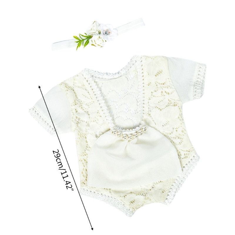 Bộ Áo Liền Quần Phối Ren + Băng Đô Xinh Xắn Dùng Làm Đạo Cụ Chụp Ảnh Cho Bé Gái