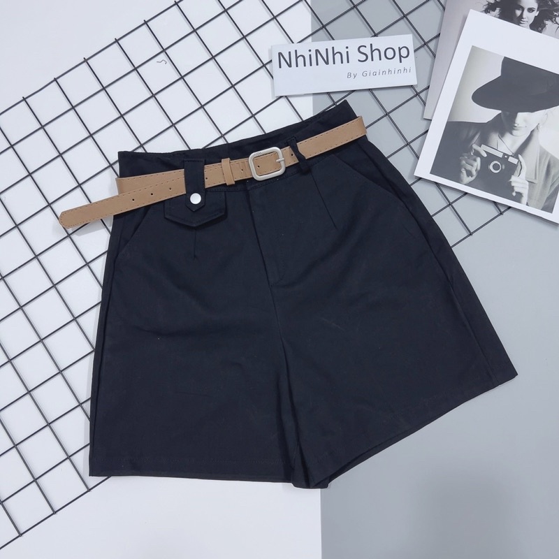 Xả hàng - Quần ngố lửng kèm đai chất kaki mềm co dãn cạp cao QS705 - NhiNhi Shop