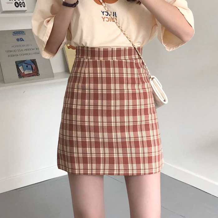 ℗✆✕ pleated skirt high waist solid color fashion sexy non-fading a-line short pants plaid