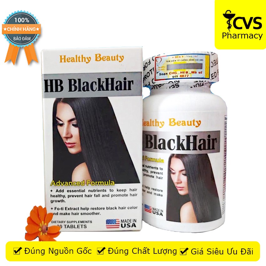Viên uống giảm gãy rụng và đen tóc HB Black Hair / Healthy Beauty BlackHair (60 Viên) - cvspharmacy