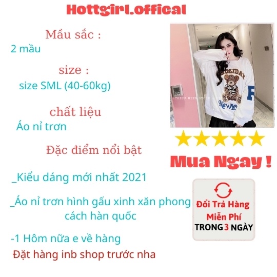 Áo dài tay nữ chất nỉ thêu họa tiết hình gấu của hottgirl secret hot nhất 2021 mã ADS11112 | BigBuy360 - bigbuy360.vn