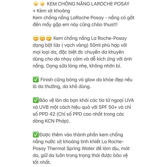 KEM CHỐNG NẮNG LAROCHE POSAY  + Kèm xịt khoáng