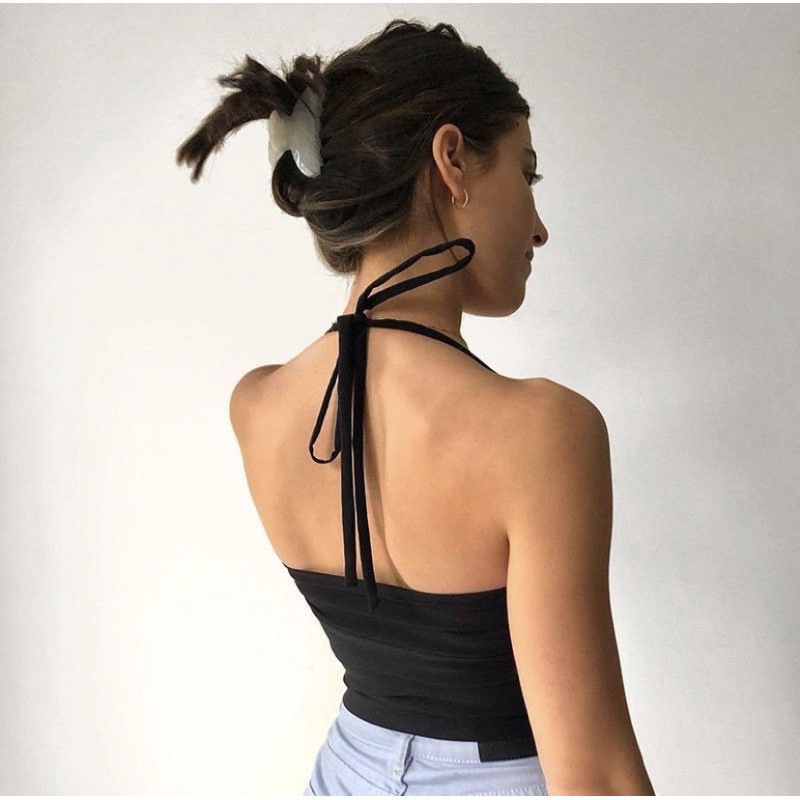 Áo Dây Thun Cột Cổ Thời Trang, [ADORABLE], Top BasicThun Cột Trắng Đen Hot Trend 2021 Ảnh Thật
