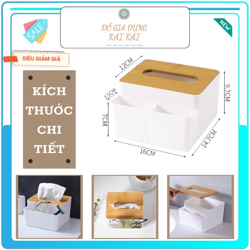 Hộp đựng khăn giấy để bàn có nắp họa tiết vân gỗ siêu sang, Hộp giấy mini có ngăn để đồ đa năng tiện dụng cho gia đình